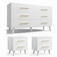 thumbnail image 1 of Noelse 3 Piece Bedroom Furniture Set, 6 Drawer Dresser with 2 Nightstands, Modern Wood Storage Organizer with Metal Handles for Bedroom, Living Room, White, 1 of 15