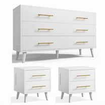 Noelse 3 Piece Bedroom Furniture Set, 6 Drawer Dresser with 2 Nightstands, Modern Wood Storage Organizer with Metal Handles for Bedroom, Living Room, White