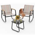 thumbnail image 1 of Noelse 3 Piece Outdoor Patio Bistro Set with Rocking Chairs, Weather-Resistant Textilene Conversation Set with Coffee Table for Porch, Balcony, Lawn, Stripe, 1 of 9