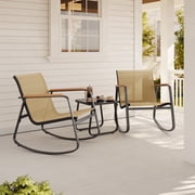 Noelse 3 Piece Patio Bistro Set with Rocking Chairs, Outdoor Textilene Table and Chairs for Small Patio, Balcony, Porch, Brown