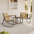 thumbnail image 1 of Noelse 3 Piece Outdoor Rocking Bistro Set, Textilene Fabric Patio Furniture Set with Heat-Resistant Armrests and Coffee Table for Lawn, Balcony, Brown, 1 of 12