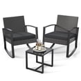 thumbnail image 1 of Noelse Patio Furniture Set 3 Pieces Outdoor Rocking Chairs Set with Glass Coffee Table for Garden, Bistro, Porch, Balcony, Backyard, Black Cushion, 1 of 11