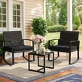 thumbnail image 1 of Noelse 3 Piece Wicker Rocking Chair Set, Outdoor Patio Furniture with Table and Cushions for Balcony, Black, 1 of 12