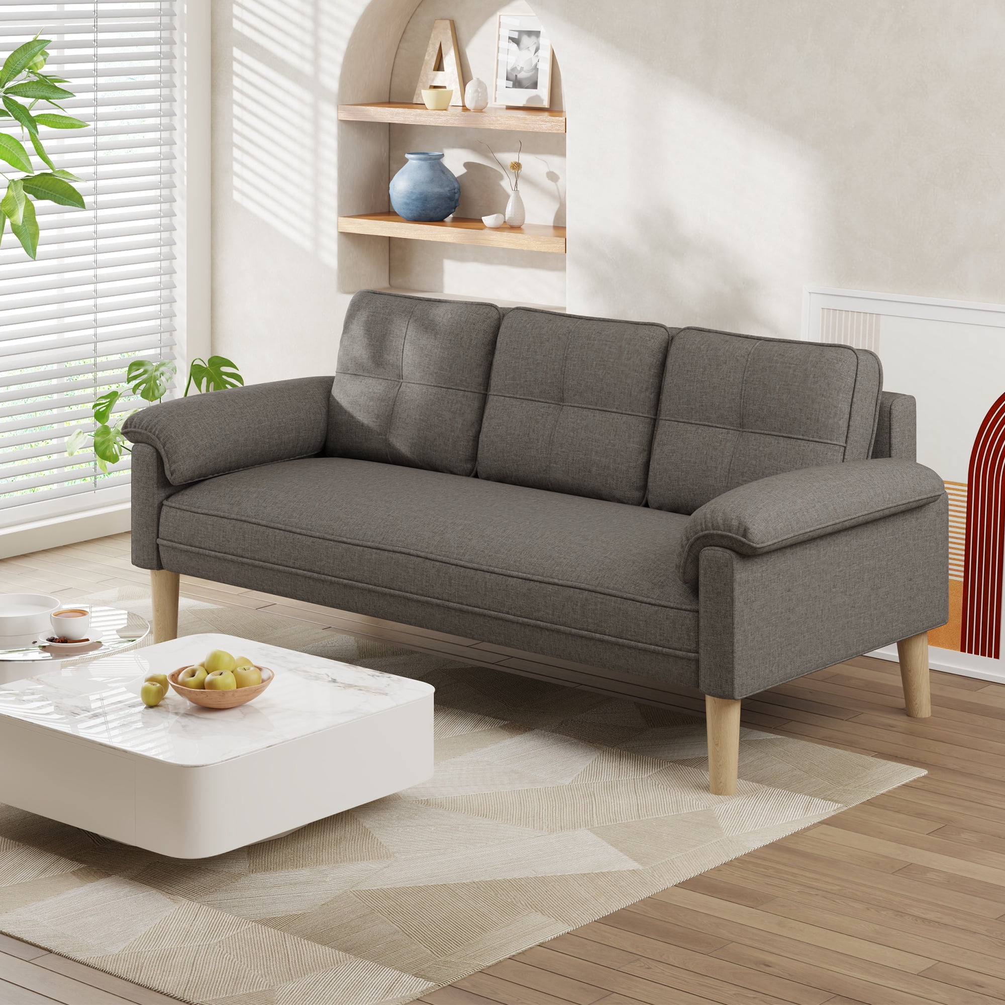 Noelse 69" W Loveseat Sofa Couch for Living Room, 3-Seater Sofa with Padded Armrests & Deep Seat for Small Space, Grey
