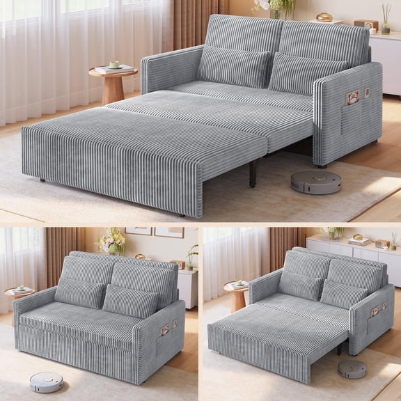 Noelse 3 in 1 Convertible Sofa Bed, Loveseat Sleeper Sofa Full Size Pull Out Couch for Living Room Bedroom Apartment, Gray