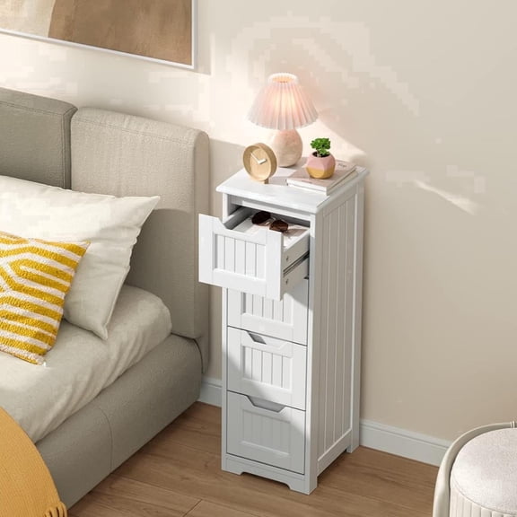 Noelse 33 inch Freestanding Bathroom Cabinet with Drawers, Storage Organizer for Living Room Hallway & Bathroom, White