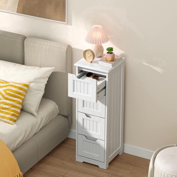 Noelse 33 inch Freestanding Bathroom Cabinet with Drawers, Storage Organizer for Living Room Hallway & Bathroom, White