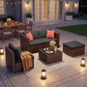Noelse Patio Furniture Set, 5 Piece Wicker Outdoor Sectional Conversation Set with Coffee Table for Poolside, Backyard, Black