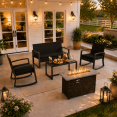 thumbnail image 1 of Noelse 5 Piece Patio Conversation Set with Fire Pit Table, Outdoor Wicker Sofa Set for Cozy Backyard Gatherings, Black, 1 of 12