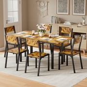 Noelse 63” Extendable Dining Table Set for 4-6 People, 7-Piece Dining Table Set for 6 People with 6 Chairs, MDF Wood Board Kitchen Table Set for Small Space and Apartment, Retro