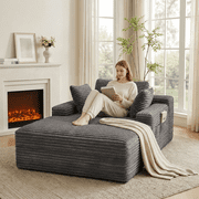 Noelse 67" Oversized Chaise Lounge Chair Indoor, Corduroy Boneless with 3 Pillows No Assembly, Gray