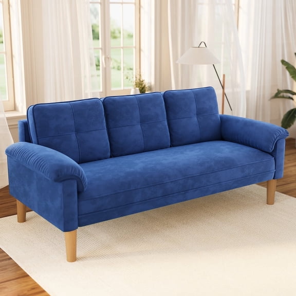 Noelse 69" Affordable 3-Seater Sofa Couch, Comfortable Velvet Loveseat with 7.5” Thick Cushions, Compact Couch for Living Room, Easy Assembly, Blue