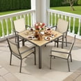 thumbnail image 1 of Patio Dining Set 4 Pieces Noelse Outdoor Patio Furniture with Detachable umbrella hole, Table and 4 Stackable Textilene Chairs for Porch, Poolside, Yard, Brown, 1 of 10