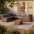thumbnail image 1 of Noelse 7 Pieces Patio Furniture Set, Outdoor Sectional Outdoor Wicker Sofa Set with Thick Cushions and Coffee Table for Balcony, Garden, Porch (Gray), 1 of 10