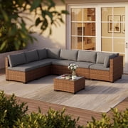 Noelse 7 Pieces Patio Furniture Set, Outdoor Sectional Outdoor Wicker Sofa Set with Thick Cushions and Coffee Table for Balcony, Garden, Porch (Gray)