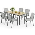 thumbnail image 1 of Patio Dining sets, Noelse Outdoor Dining Set includes 59.5" Rectangle Table with Side Umbrella Hole and 6 Textilene Patio Chairs for Backyard, Gray, 1 of 13
