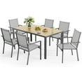 thumbnail image 1 of Noelse Patio Table and Chairs Set for 6, Outdoor Dining Set includes 59.5" Rectangle Table with Side Umbrella Hole and 6 Textilene Patio Chairs for Poolside, Gray, 1 of 13