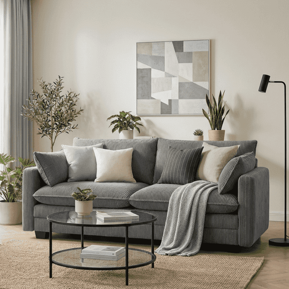 Noelse 75” Cloud Loveseat with Comfy Double Layer Upholstered Cushion, 2 Seater Modern Overstuffed Love seat Couch with Removable and Washable Corduroy Fabric for Living Room or Small Places, Grey