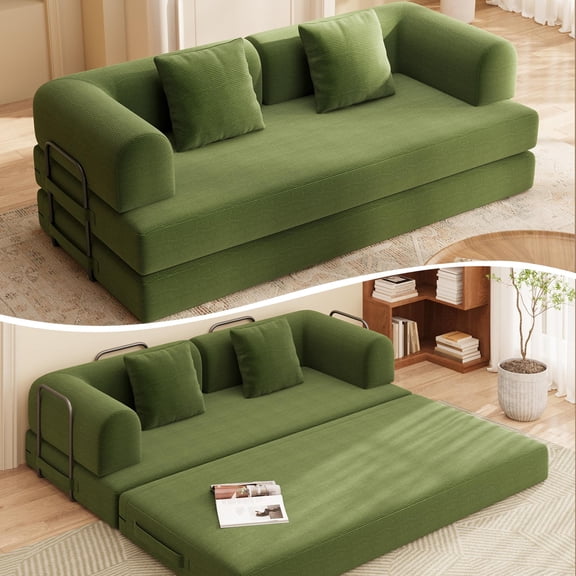 Noelse 78.7" Convertible Sofa Bed, Folding Floor Sleeper Sofa with Corduroy Upholstery, 2-Fold Boneless Futon Couch, No Assembly Floor Sofa for Living Room, Bedroom, Green