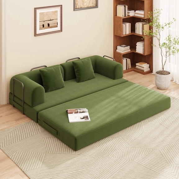 Noelse 78.7" Boneless Convertible Sofa Bed, Floor Futon Couch, Foldable Sleeper Sofa for Living Room & Bedroom, No Assembly, Green