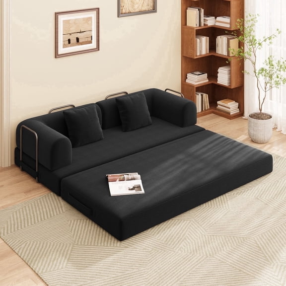 Convertible Sofa Bed, Noelse 5-in-1 Boneless Couch with Fixed-Shape Frame and Removable Armrests, No Assembly Required Corduroy Couch for Living Room, Black