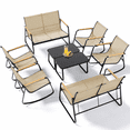 thumbnail image 1 of Noelse 8 Piece Outdoor Patio Furniture Set, Textilene Conversation Set with 4 Rocking Chairs, 2 Loveseats and 2 Glass Coffee Tables, Weather-Resistant, Brown, 1 of 9