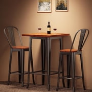 Noelse 3 Piece Pub Dining Table Set for 2, Bar Height Kitchen Table and Chairs with Solid Elm Wood Top and Metal Frame