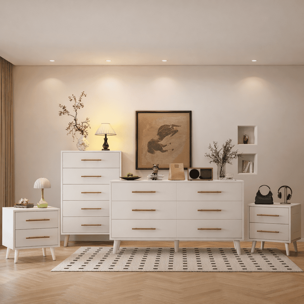 Noelse Bedroom Furniture Set, 6 Drawer Dresser + 5 Drawer Chest +  Nightstands Set of 2, Modern Wood Bedroom Set with Metal Handles, Storage  Furniture for Bedroom, White - Walmart.com