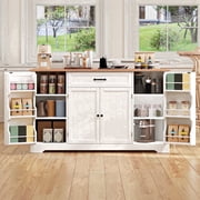 56" Kitchen Coffee Bar Cabinet with Storage Kitchen Sideboard Buffet Cabinet with Drawers, Noelse Short Pantry with Door and Shelves for Bathroom and Living Room, White and Rustic