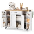 thumbnail image 1 of Noelse Kitchen Island with Storage on Wheels, Rolling Kitchen Cart with Drop Leaf, Drawer, Cabinet & Rubber Wood Top, White, 1 of 8