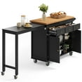 thumbnail image 1 of Noelse Kitchen Islands with Extendable Dining Table, 75" Mobile Kitchen Storage Islands, Rolling Kitchen Cart with 3 Drawers & Towel Rack (Black), 1 of 9