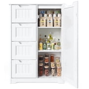 33'' Small Food Pantry Cabinet with Doors and Shelves, Noelse Wooden Kitchen Storage Cabinet with 4 Drawers for Kitchen Organization, White