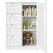 33'' Small Kitchen Pantry Storage Cabinet with 4 Drawers 3 Shelves and 1 Door, Noelse Wooden Bathroom Storage Cabinet for Kitchen Dining Room