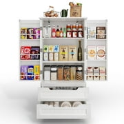 47'' Kitchen Pantry Storage Cabinet with 2 Doors and 8 Shelves, Noelse Wooden Food Storage Cabinets with 2 Drawers for Dining Room and Craft Room
