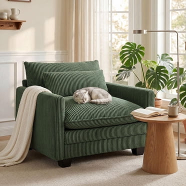 Noelse Oversized Modular Seactional Accent Chair, Deep Seat Single Sofa with 1 Pillows, Modern Corduroy Sofa Chair for Living Room Bedroom Apartment, Green