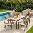 thumbnail image 1 of 7 Piece Patio Dining sets, Noelse Outdoor Patio Table and Chairs set with Side Umbrella Hole and 6 Stackable Textilene Chairs for Backyard, Brown, 1 of 14