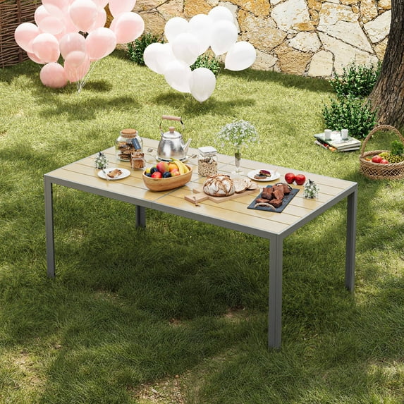 Noelse Patio Dining Table, 60" x 35" Outdoor Furniture Metal Rectangular Table,Brown