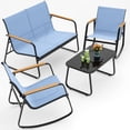 thumbnail image 1 of Noelse Patio Furniture Set, 4 Piece Textilene Conversation Set with 2 Rocking Chairs and Coffee Table, Perfect for Lawn, Garden, Poolside, Light Blue, 1 of 10