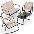 thumbnail image 1 of Noelse Patio Furniture Set, 4 Piece Textilene Conversation Set with 2 Rocking Chairs and Coffee Table, Perfect for Lawn, Garden, Poolside, Stripe, 1 of 10