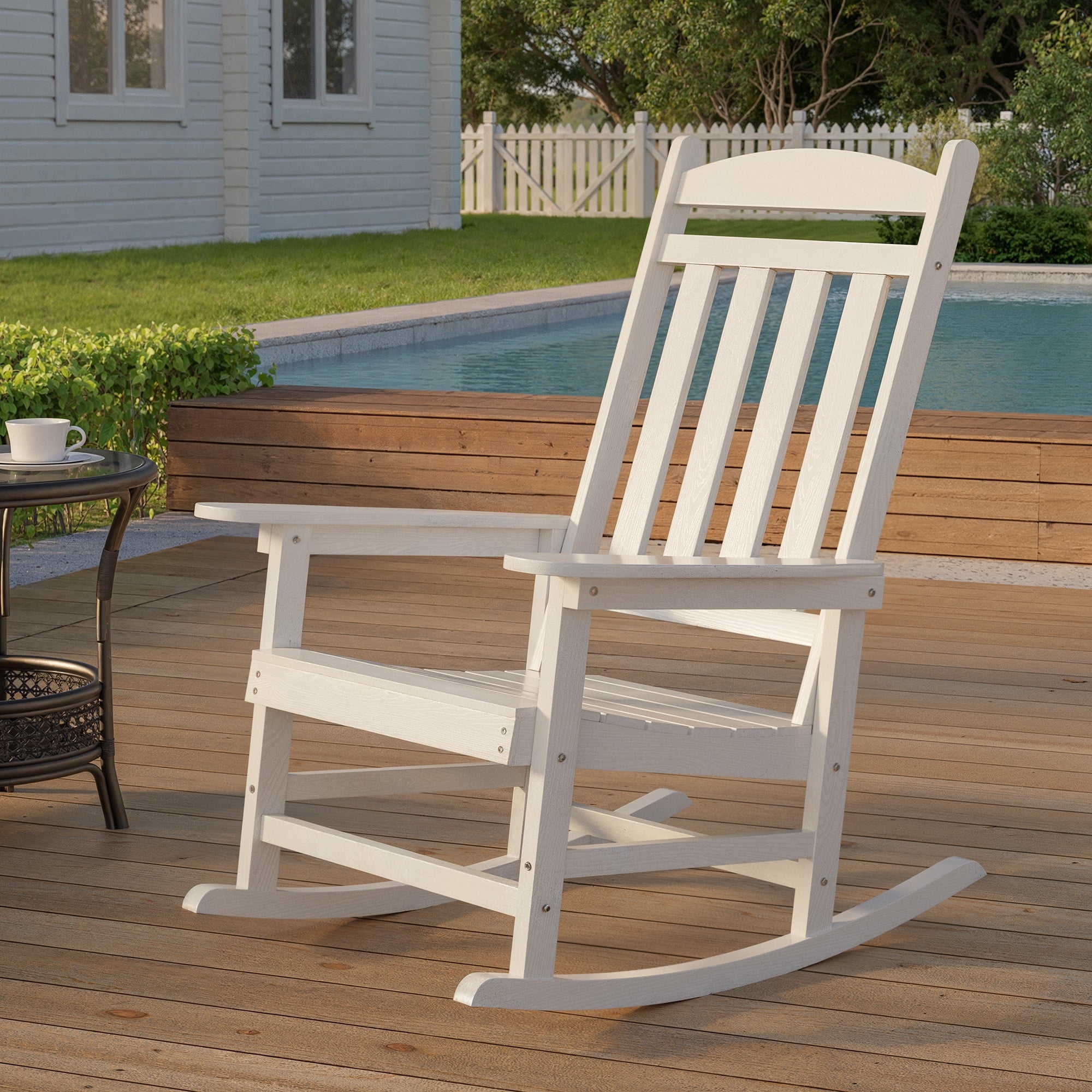 Noelse Patio Slat Rocking Chair, HDPE Plastic Weather Resistant Porch ...