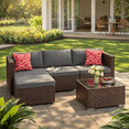 thumbnail image 1 of Noelse Patio Conversation Set, 5 Piece PE Rattan Outdoor Sectional Sofa Set with Coffee Table and Gray Cushions, 1 of 10