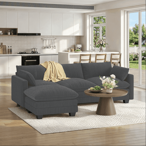 110" Modular Sectional Sofa Bed with Double Layer Cushions and Movable Ottoman, Noelse Modern Comfy Cloud Couch for Living Room, L Shaped, Gray