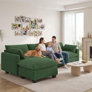 110 Oversized L Shaped Couch for Living Room, Noelse Cloud Couches with Washable Corduroy Cover, Modern 4-Seater Comfy Deep-Seat Sofa with Movable Otteoman and 2 Throw Pillows, Green, Clearance