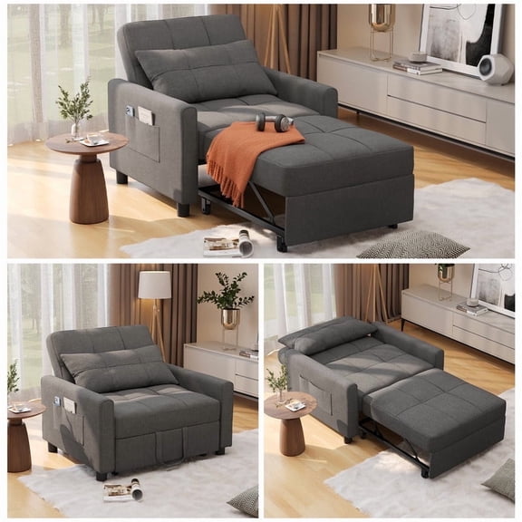 Noelse Convertible Chair Bed, 3-in-1 Sleeper Chair Bed with 3 levels Adjustable Backrest for Living Room Bedroom Apartment Small Space,Dark Gray