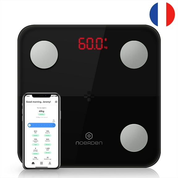 Noerden Minimi Smart Body Fat Scale with Bluetooth Detailed Body Composition Analysis, Black