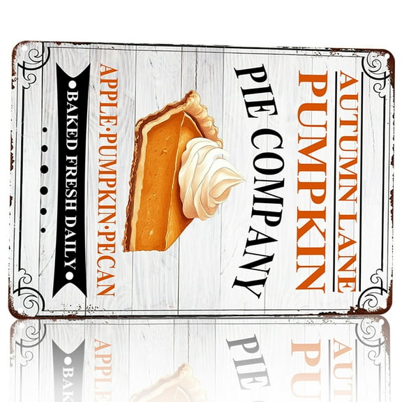 Noete 12x16 Inch Autumn Lane Pumpkin Pie Company Metal Tin Sign - "Baked Fresh Daily" Vintage Farmhouse Wall Decor for Kitchen, Dining Room & Cafe