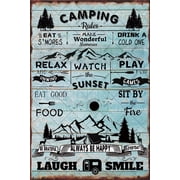 Noete 12x16 inch Camping Rules Metal Sign Perfect for RV, Camper & Outdoor Camping Decor, Durable Wall Art for Cabin, Patio or Backyard
