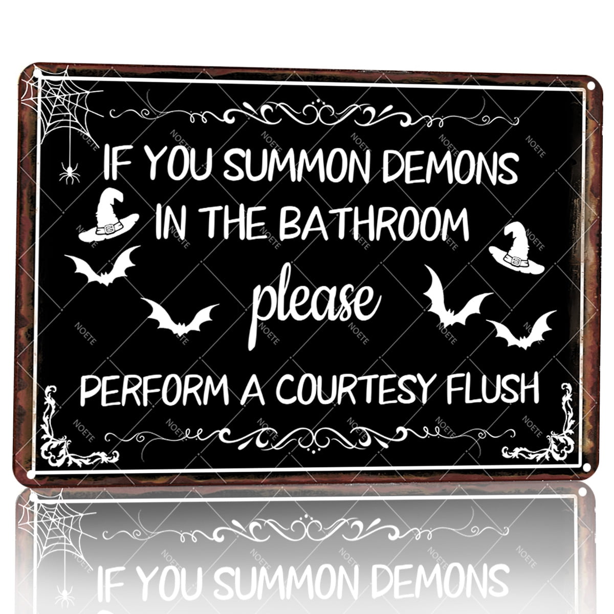 Noete 8x12 Inch Funny Bathroom Metal Tin Sign - "If You Summon Demons ...