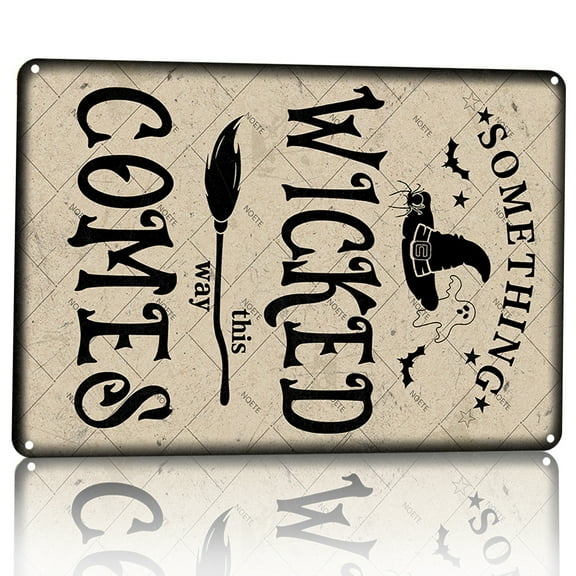 Noete 8x12 Inch Halloween Metal Tin Sign - "Something Wicked This Way Comes" Witch's Kitchen Wall Decor, Vintage Gothic Decor for Home, Haunted House & Halloween Party