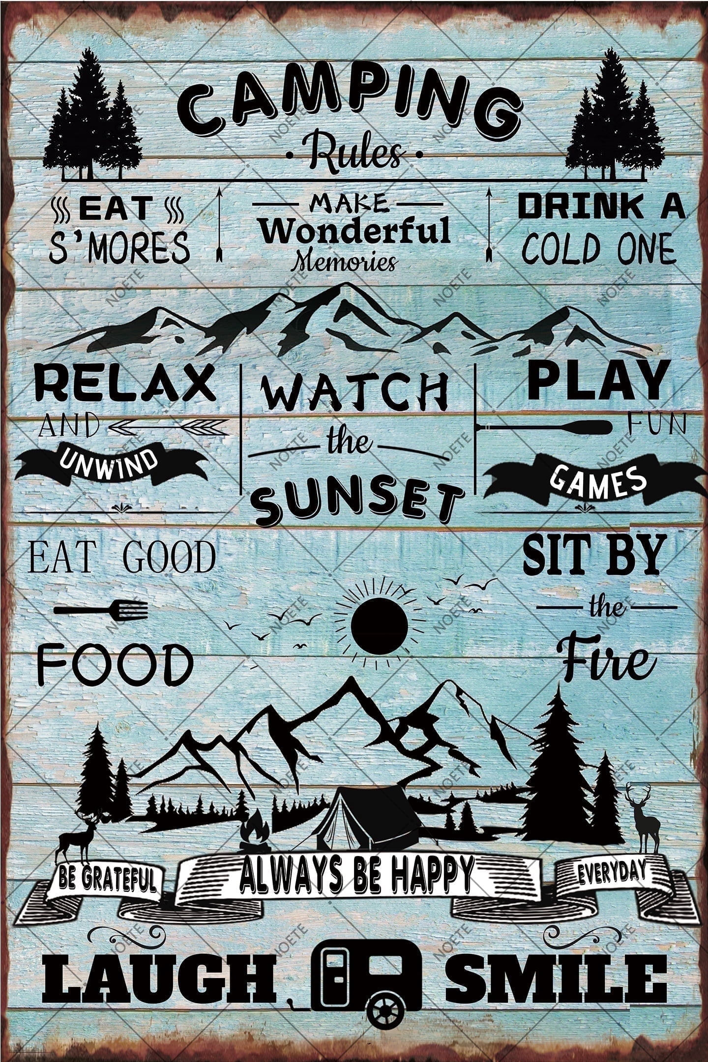 Noete 8x12 inch Camping Rules Metal Sign Perfect for RV, Camper ...